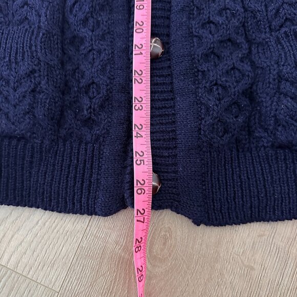 Vtg Pure Wool Aran Cable Knit Cardigan Sweater - Navy - Picture 13 of 14